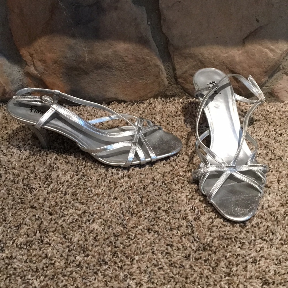 Silver heels size 9.5.  Worn 1 time only